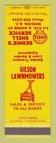 Matchbook Cover - Shell oil gas Bernie's Mission BC Gilson Lawn Mowers