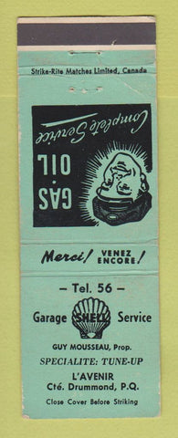 Matchbook Cover - Shell oil gas Garage Service Drummond QC WEAR