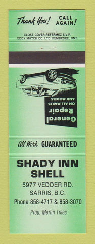 Matchbook Cover - Shell oil gas Shady Inn Sarris BC