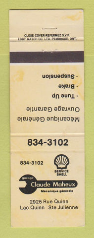 Matchbook Cover - Shell oil gas Claude Maheux Lac Quinn QC YELLOW