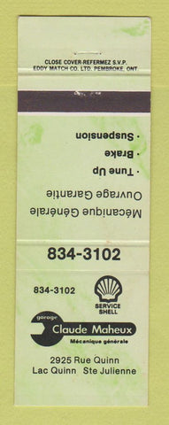 Matchbook Cover - Shell oil gas Claude Maheux Lac Quinn QC GREEN