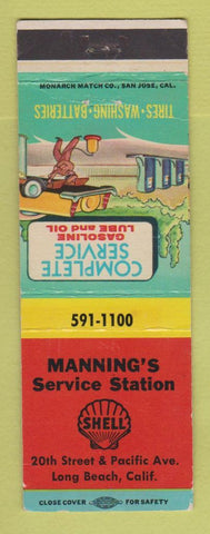 Matchbook Cover - Shell oil gas Manning's Long Beach CA