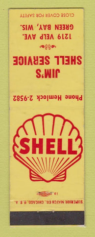 Matchbook Cover - Shell oil gas Jim's Green Bay WI LAMINATED
