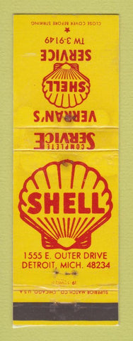 Matchbook Cover - Shell oil gas Verran's Detroit MI WORN LAMINATED