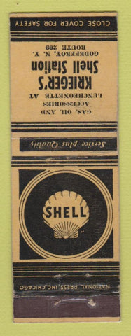 Matchbook Cover - Shell oil gas Krieger's Godeffroy NY LAMINATED