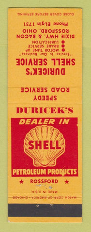 Matchbook Cover - Shell oil gas Duricek's Rossford OH