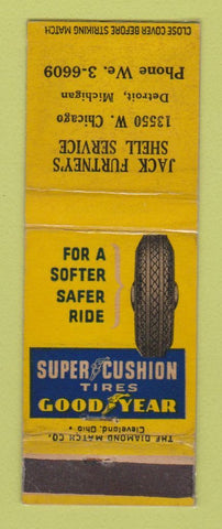 Matchbook Cover Shell oil gas Goodyear Tires Jack Furtney's Detroit MI LAMINATED
