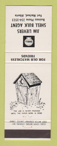Matchbook Cover - Shell oil gas Jim Lievers Fort Macleod AB Outhouse