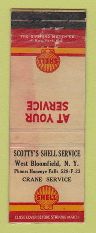 Matchbook Cover - Shell oil gas Scotty's West Bloomfield NY WORN LAMINATED