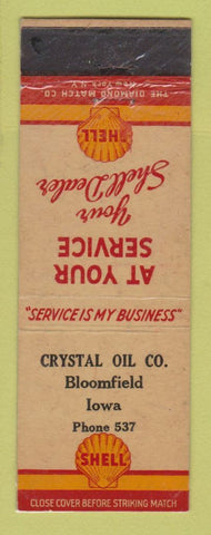 Matchbook Cover - Shell oil gas Crystal Bloomfield IA low phone # WEAR LAMINATED
