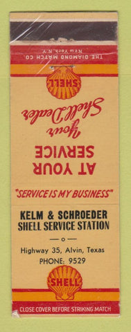 Matchbook Cover - Shell oil gas Klem & Schroeder Alvin TX LAMINATED