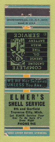 Matchbook Cover - Shell oil gas Elmer's Traverse City MI