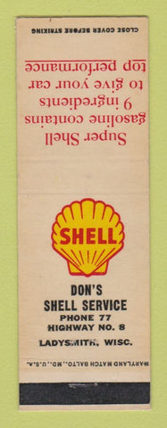 Matchbook Cover - Shell oil gas Don's Ladysmith WI LAMINATED