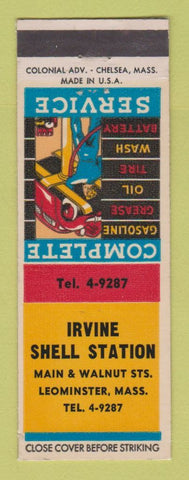 Matchbook Cover - Shell oil gas Irvine Leominster MA LAMINATED