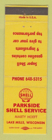 Matchbook Cover - Shell oil gas Parkside Lake Mills WI LAMINATED