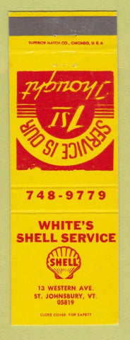 Matchbook Cover - Shell oil gas White's St Johnsbury VT