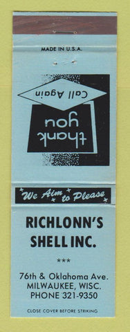 Matchbook Cover - Shell oil gas Richlonn's Milwaukee WI