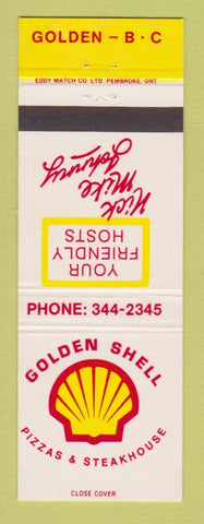 Matchbook Cover - Shell oil gas Golden BC Pizza Steak