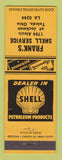 Matchbook Cover - Shell oil gas Frank's Toledo OH