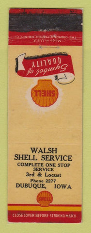 Matchbook Cover - Shell oil gas Walsh Dubuque IA LAMINATED