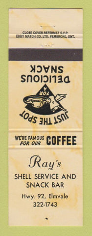 Matchbook Cover - Shell oil gas Ray's Service Elmvale ON