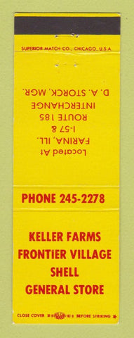 Matchbook Cover - Shell oil gas Keller Farms Frontier Village Farina IL