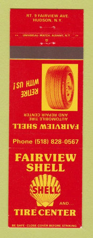 Matchbook Cover - Shell oil gas Fairview Tire Center Hudson NY