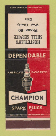 Matchbook Cover - Shell oil gas Champion Spark Plugs West Liberty OH