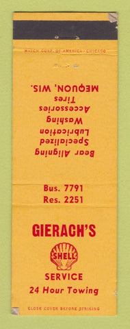 Matchbook Cover - Shell oil gas Gierach's Mequon WI WEAR