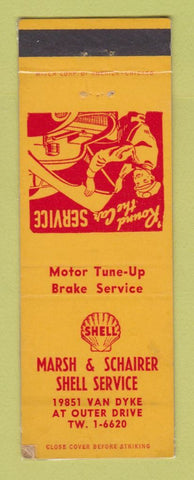 Matchbook Cover - Shell oil gas Marsh & Schairer Detroit? WEAR LAMINATED