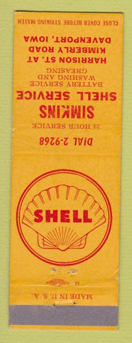 Matchbook Cover - Shell oil gas Simkins Davenport IA WEAR