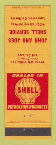 Matchbook Cover - Shell oil gas John and Joes Lancaster CA