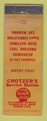 Matchbook Cover - Shell oil gas Crotzer's Zanesville OH WORN LAMINATED