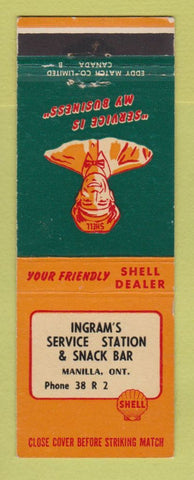 Matchbook Cover - Shell oil gas Ingram's Manilla ON