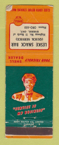 Matchbook Cover - Shell oil gas Leske Snack Bar Barrie ON WORN