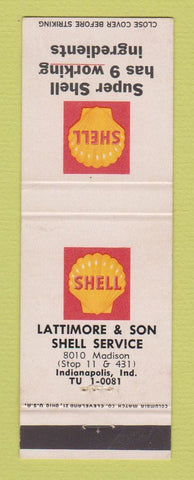 Matchbook Cover - Shell oil gas Lattimore & Son Indianapolis IN