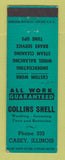 Matchbook Cover - Shell oil gas Collins Casey IL low phone #