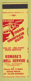 Matchbook Cover - Shell oil gas Komara's St Clair Shores MI MISCUT SAMPLE