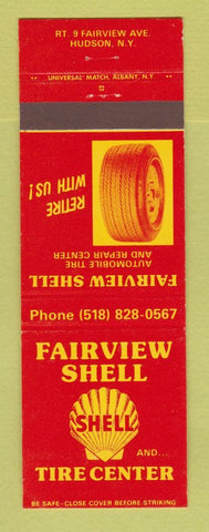 Matchbook Cover - Shell oil gas Fairview Tire Center Hudson NY