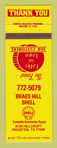 Matchbook Cover - Shell oil gas Braes Hill Houston TX