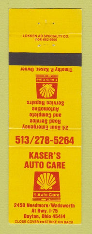 Matchbook Cover - Shell oil gas Kaser's Dayton OH