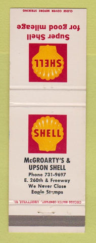 Matchbook Cover - Shell oil gas McGroarty's & Upton