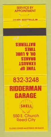 Matchbook Cover - Shell oil gas Riddeman Reed City MI