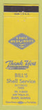 Matchbook Cover - Shell oil gas Bill's Elgin IL Goodyear Tires YELLOW LAMINATED
