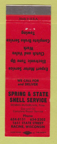 Matchbook Cover - Shell oil gas Spring and State Racine WI RED
