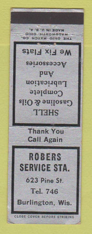 Matchbook Cover - Shell oil gas Roberts Burlington WI