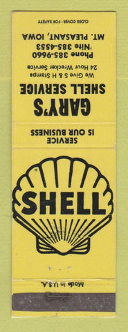 Matchbook Cover - Shell oil gas Gary's Mount Pleasant IA LAMINATED