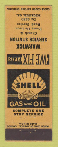Matchbook Cover - Shell oil gas Warwick Decatur GA
