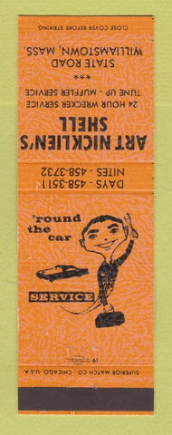 Matchbook Cover - Shell oil gas Art Nicklien's Williamstown MA ORANGE