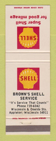 Matchbook Cover - Shell oil gas Brown's Appleton WI